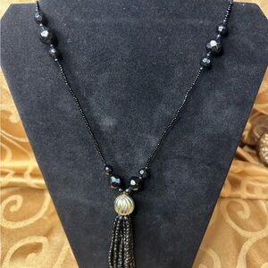 Vintage Black Beaded‎ Necklace with Gold Accent